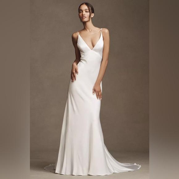Jenny by Jenny Yoo Marnie Bias-Cut Satin V-Neck Scoop-Back Wedding Gown - Picture 1 of 4